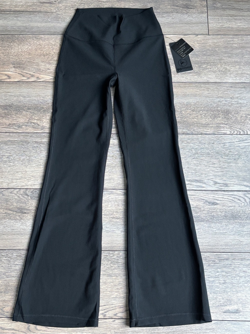 90 Degree by Reflex Hudson Everyday Ribbed 7/8 Flare Pull On Pants Black M